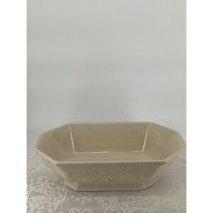 Longaberger Ivory‎ Octagonal Ceramic Vegetable Bowl Baking Dish 7.5x13.25x4"